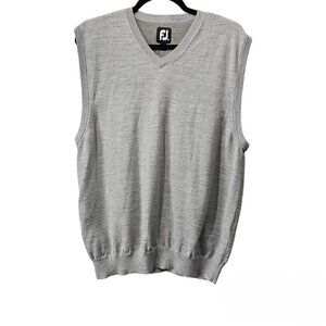 FootJoy V Neck Sleeveless Wool Knit Pull Over Gray Vest
